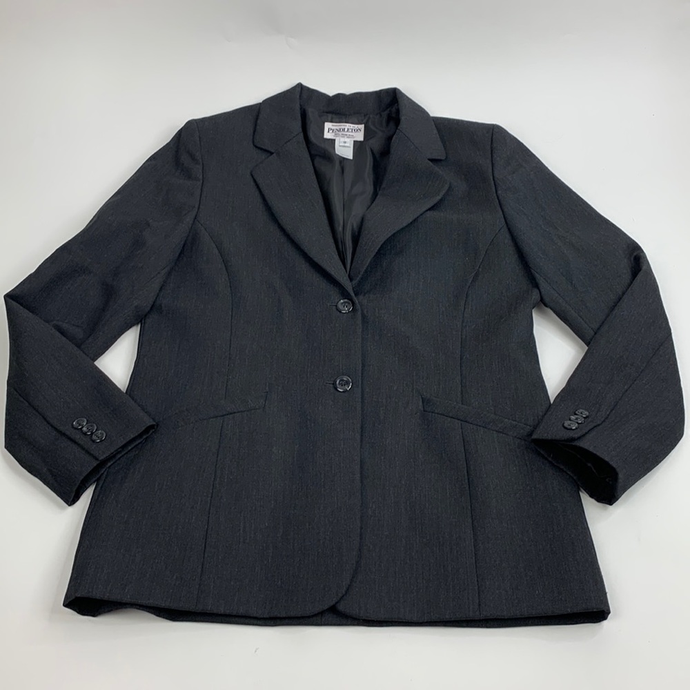 Pendleton Vintage Wool blazer jacket Dark gray Size 10 Two button up Lined - Picture 2 of 11